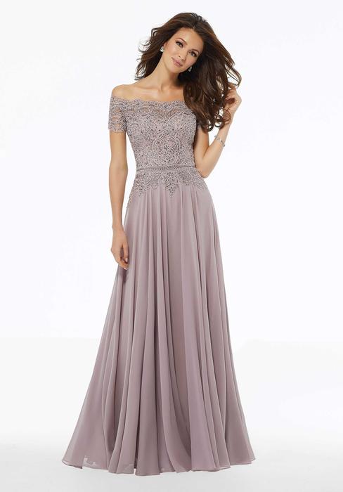 MGNY for Morilee - Off The Shoulder Embroidered Chiffon Gown