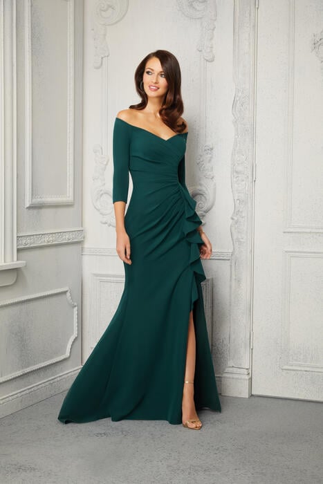 MGNY for Morilee - Long Sleeve Jersey Gown Side Slit 72424