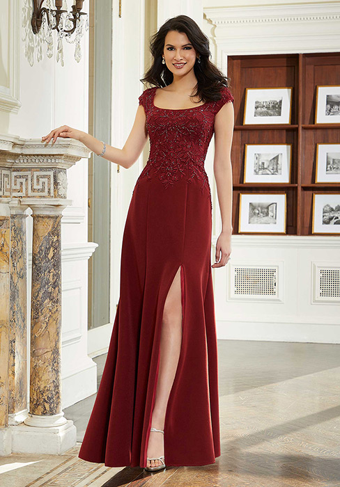 MGNY for Morilee - Beaded Bodice Jersey Gown Square Neckline