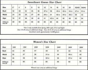 Sweetheart Size Chart TheBridalShop.com